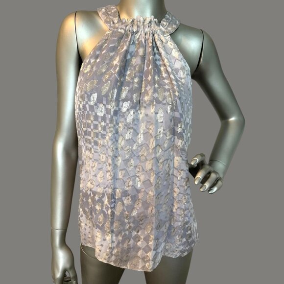 Ramy Brook Ruth Silk  Halter Top Gray with Gold Glitter Lined Size S - Picture 1 of 6